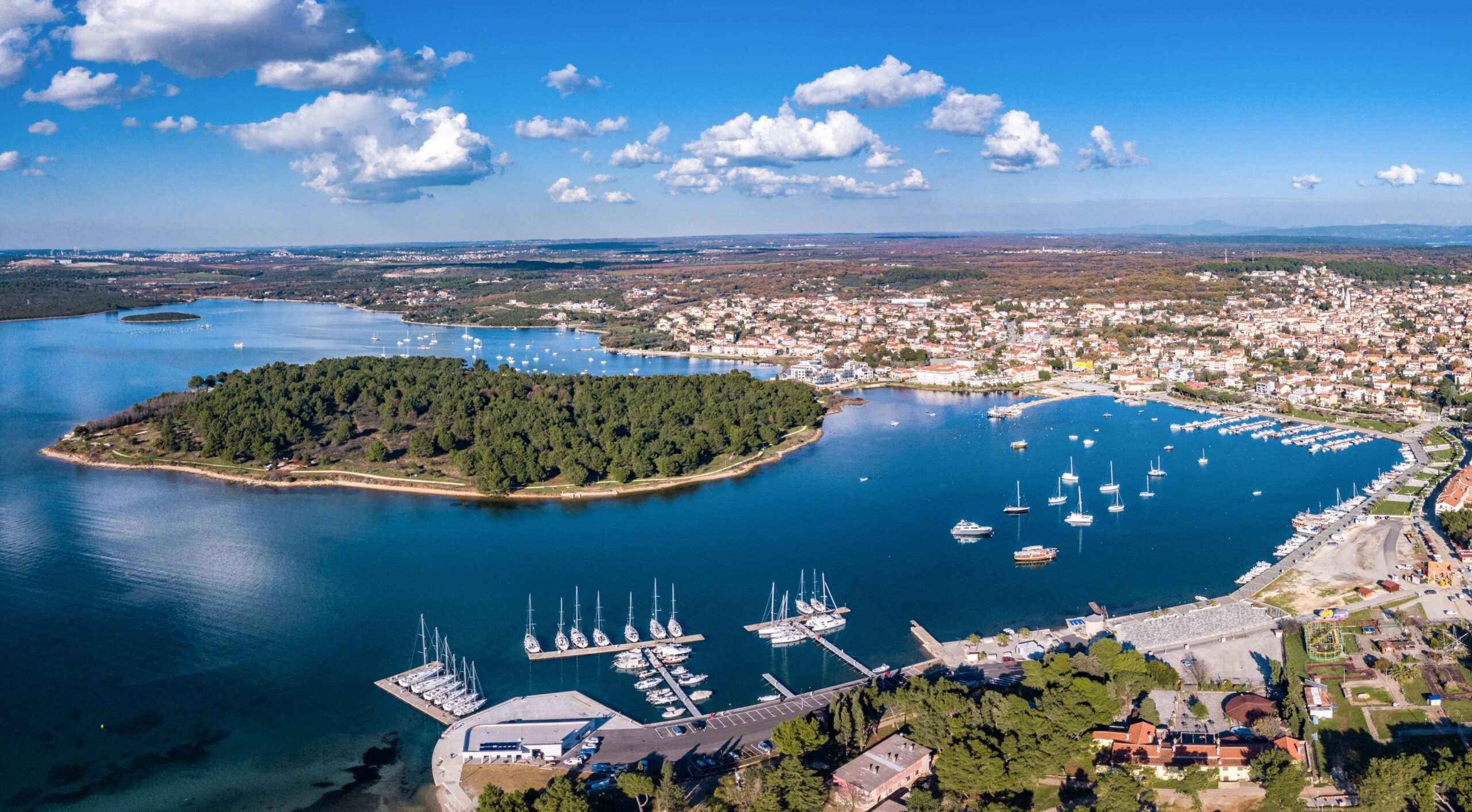 Aerial shot of the sea in the Medulin city, Croatia