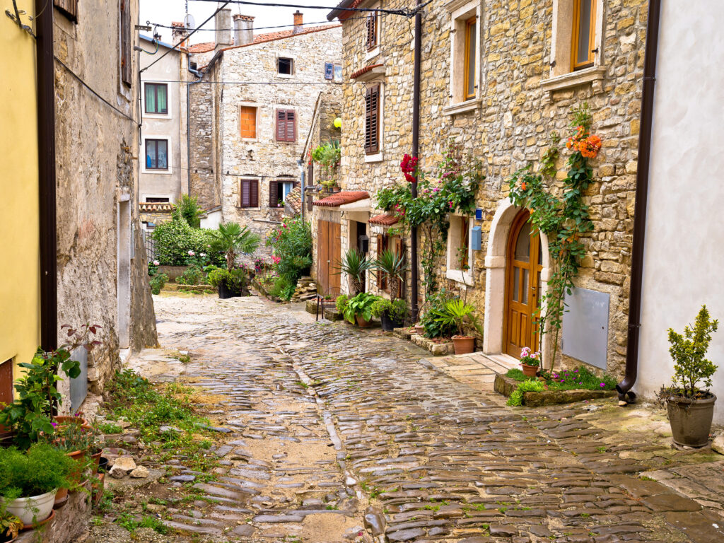 Town of Buje cobbled old street, Istria, Croatia